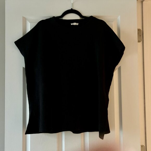 EILEEN FISHER Organic Cotton Crewneck Box Top Black Tee Size XL Cap Sleeve - Picture 12 of 14